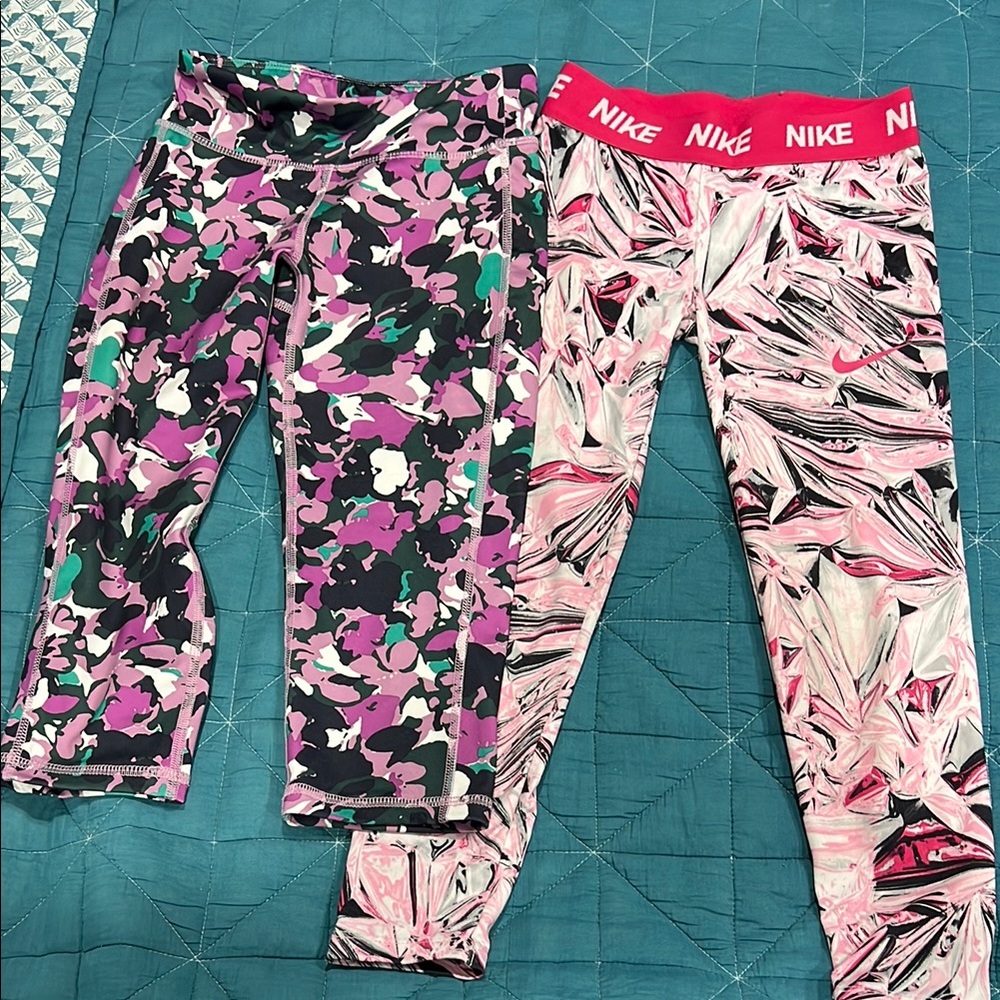 Nike and Old Navy Girl's Size 6 Patterned Athletic Leggings - Pink and Purple